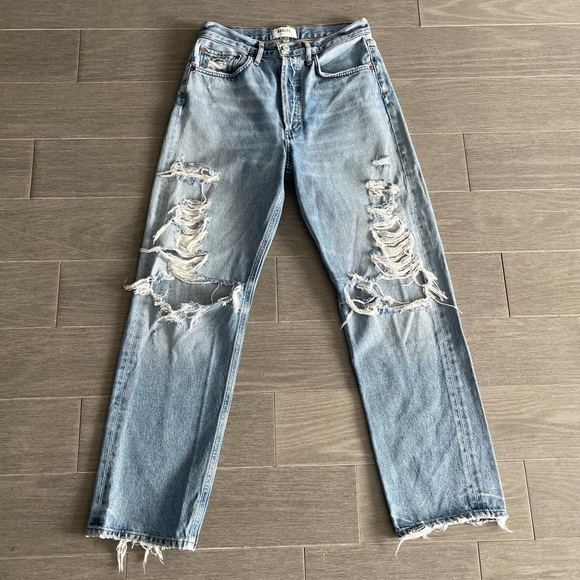 AGOLDE 90's Mid Rise Loose Jeans in Major Size 26 Light Wash Distressed Rigid - Picture 13 of 16